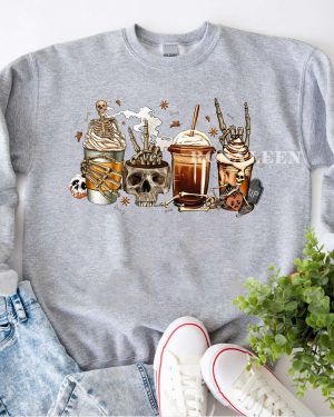 Skeleton Coffee Cups Sweatshirt – Halloween Shirt