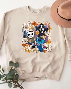 Stitch Embroidered Sweatshirt, Stitch Horror Halloween Sweater, Disney  Sweater